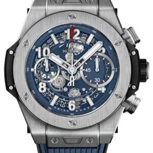 Hublot Big Bang Unico Titanium Blue Watch - 42 mm - Blue Skeleton Dial - Black and Blue Rubber Strap-441.NX.5179.RX