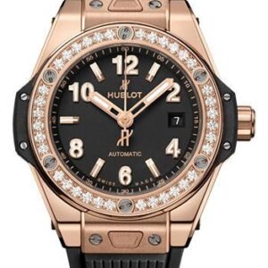 Hublot Big Bang One Click King Gold Diamonds Watch - 33 mm - Black Dial - Black Rubber Strap-485.OX.1180.RX.1204