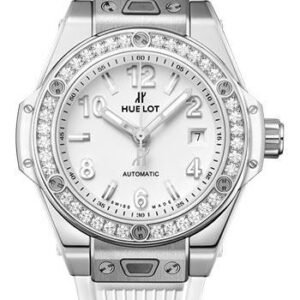 Hublot Big Bang One Click Steel White Diamonds Watch - 33 mm - White Dial - White Rubber Strap-485.SE.2010.RW.1204