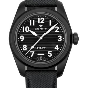 Zenith Pilot Automatic Watch - 40 mm Matte Ceramic Case - Black Dial - Black Cordura Effect Strap - 49.4000.3620/21.I001