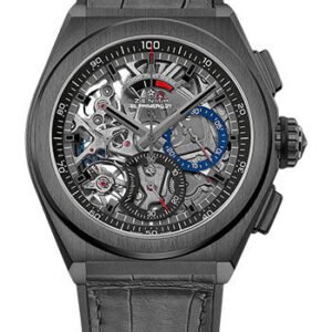 Zenith Defy El Primero 21 Watch - Black Ceramic - Openworked Dial - Black Rubber and Alligator Strap - 49.9000.9004/78.R582