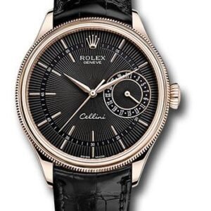 Rolex Cellini Date Watch - Everose Gold - Black Dial - Black Leather Strap - 50515 bkbk