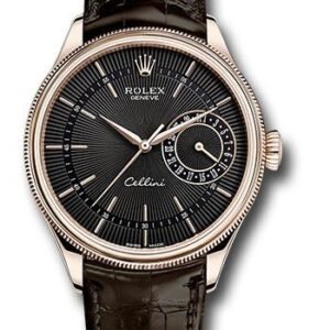 Rolex Cellini Date Watch - Everose - Black Dial - Brown Leather Strap - 50515 bkbr