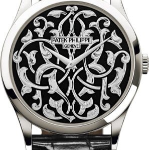 Patek Philippe Calatrava 38 mm Volutes And Arabesques Platinum Black Dial - 5088/100P-001