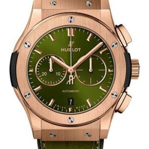 Hublot Classic Fusion Chronograph King Gold Green Watch - 42 mm - Green Dial - Black Rubber and Green Leather Strap-541.OX.8980.LR