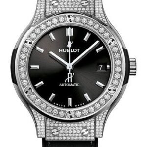 Hublot Classic Fusion Titanium Pave Watch - 38 mm - Black Dial - Black Rubber and Leather Strap-565.NX.1470.LR.1604