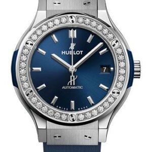 Hublot Classic Fusion Titanium Blue Diamonds Watch - 38 mm - Blue Dial - Blue Lined Rubber Strap-565.NX.7170.RX.1204