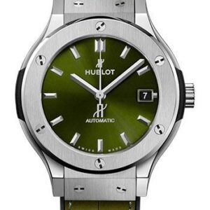 Hublot Classic Fusion Titanium Green Watch - 38 mm - Green Dial - Black Rubber and Green Leather Strap-565.NX.8970.LR