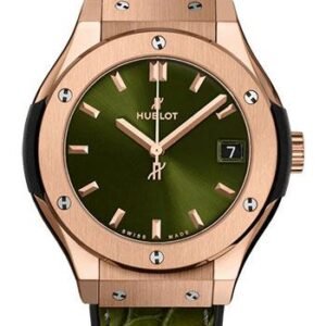 Hublot Classic Fusion King Gold Green Watch - 33 mm - Green Dial - Black Rubber and Green Leather Strap-581.OX.8980.LR