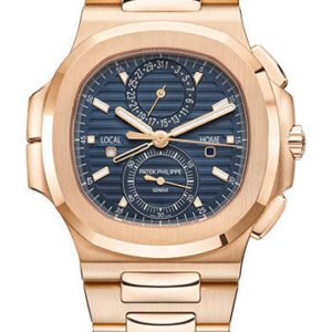 Patek Philippe Nautilus Self-Winding Travel Time Chronograph - 40.5 mm Rose Gold Case - Blue Dial - Rose Gold Bracelet - 5990/1R-001