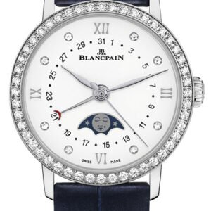 Blancpain Villeret Quantieme Phases de Lune Diamond Steel Blue Alligator Ladies Watch - 6106 4628 55A