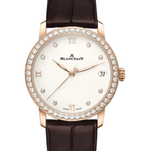 Blancpain Villeret Women Date Red Gold Diamond Ultra-Slim Alligator Ladies Watch - 6127 2987 55B