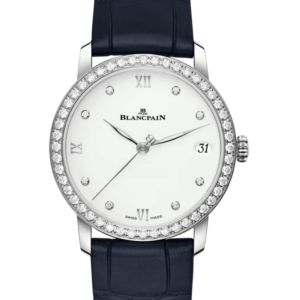 Blancpain Villeret Women Date Ultra-Slim Diamond Blue Alligator Ladies Watch - 6127 4628 55B