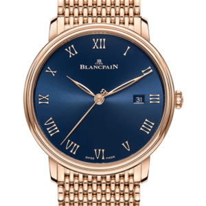 Blancpain Villeret Ultraplate Date 40mm Blue Mille Mailles Red Gold Men's Watch - 6651 3640 MMB
