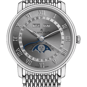 Blancpain Villeret Quantieme Complet Grey Mille Mailles Steel Men's Watch - 6654 1113 MMB