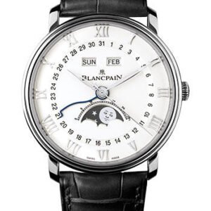 Blancpain Villeret Quanti?me Complet Watch - 40mm Steel Case - White Dial - Black Alligator Strap - 6654-1127-55B