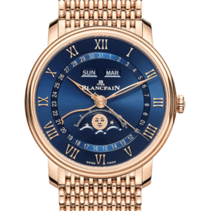 Blancpain Villeret Quantieme Complet Blue Mille Mailles Red Gold Men's Watch - 6654 3640 MMB
