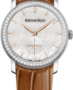 Audemars Piguet Jules Audemars Small Seconds 33mm White Mother of Pearl Index Diamond Bezel White Gold Leather | 77240BC.ZZ.A808CR.01