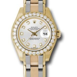 Rolex Yellow Gold Lady-Datejust Pearlmaster 29 Watch - 32 Diamond Bezel - Silver Diamond Dial - 80298bic sd