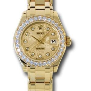 Rolex Yellow Gold Lady-Datejust Pearlmaster 29 Watch - 32 Diamond Bezel - Champagne Jubilee Diamond Dial - 80298 chjd