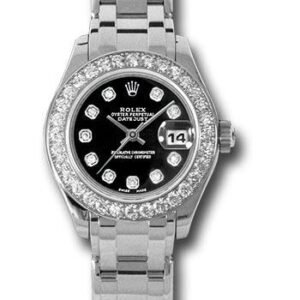 Rolex White Gold Lady-Datejust Pearlmaster 29 Watch - 32 Diamond Bezel - Black Diamond Dial - 80299 bkd