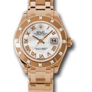 Rolex Pink Gold Lady-Datejust Pearlmaster 29 Watch - 12 Diamond Bezel - Mother-Of-Pearl Roman Dial - 80315 mr