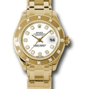 Rolex Yellow Gold Lady-Datejust Pearlmaster 29 Watch - 12 Diamond Bezel - White Diamond Dial - 80318 wd