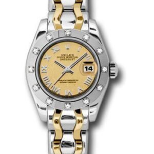 Rolex White Gold Lady-Datejust Pearlmaster 29 Watch - 12 Diamond Bezel - Champagne Mirror Roman Dial - 80319 chrbic