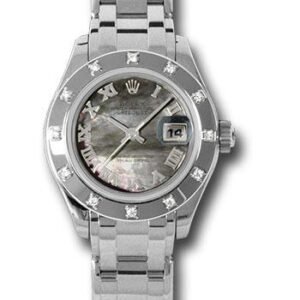 Rolex White Gold Lady-Datejust Pearlmaster 29 Watch - 12 Diamond Bezel - Dark Mother-Of-Pearl Roman Dial - 80319 dkmr