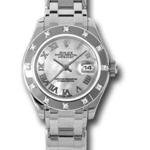 Rolex White Gold Lady-Datejust Pearlmaster 29 Watch - 12 Diamond Bezel - Mother-Of-Pearl Roman Dial - 80319 mr