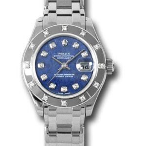 Rolex White Gold Lady-Datejust Pearlmaster 29 Watch - 12 Diamond Bezel - Sodalite Semi Precious Stone Diamond Dial - 80319 sod