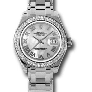 Rolex White Gold Lady-Datejust Pearlmaster 29 Watch - 116 Diamond Bezel - Mother-Of-Pearl Roman Dial - 80339 mr