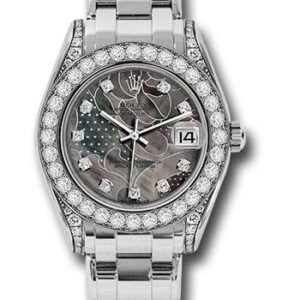 Rolex White Gold Datejust Pearlmaster 34 Watch - 34 Diamond Bezel - Goldust Dream Diamond Dial - 81159 gdd