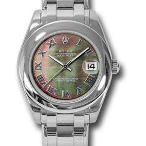 Rolex White Gold Datejust Pearlmaster 34 Watch - Domed Bezel - Grey Mother-Of-Pearl Roman Dial - 81209 dkmr