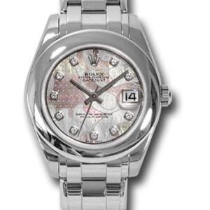Rolex White Gold Datejust Pearlmaster 34 Watch - Domed Bezel - Goldust Dream Mother-Of-Pearl Diamond Dial - 81209 gdd