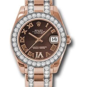 Rolex Everose Gold Datejust Pearlmaster 34 Watch - 32 Diamond Bezel - Chocolate Roman Dial - 81285 chodrdp