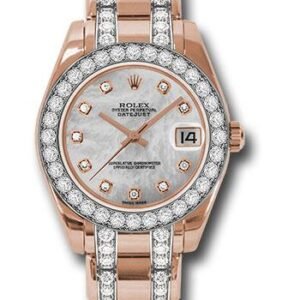 Rolex Everose Gold Datejust Pearlmaster 34 Watch - 32 Diamond Bezel - Mother-Of-Pearl Diamond Dial - 81285 mddp