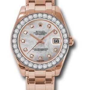 Rolex Everose Gold Datejust Pearlmaster 34 Watch - 32 Diamond Bezel - Mother-Of-Pearl Diamond Dial - 81285 mdp