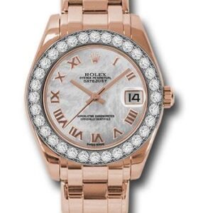 Rolex Everose Gold Datejust Pearlmaster 34 Watch - 32 Diamond Bezel - Mother-Of-Pearl Roman Dial - 81285 mrp