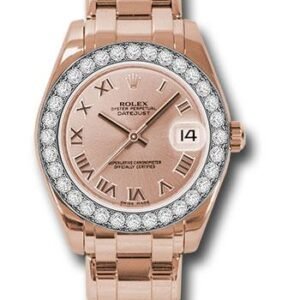 Rolex Everose Gold Datejust Pearlmaster 34 Watch - 32 Diamond Bezel - Pink Roman Dial - 81285 prp