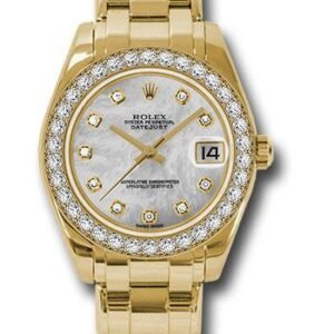 Rolex Yellow Gold Datejust Pearlmaster 34 Watch - 34 Diamond Bezel - White Mother-Of-Pearl Diamond Dial - 81298 md