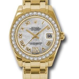 Rolex Yellow Gold Datejust Pearlmaster 34 Watch - 34 Diamond Bezel - White Mother-Of-Pearl Roman Dial - 81298 mdr