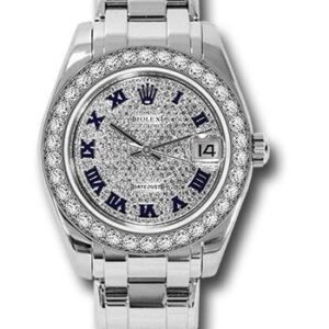 Rolex White Gold Datejust Pearlmaster 34 Watch - 34 Diamond Bezel - Diamond Paved Roman Dial - 81299 dpr