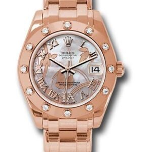 Rolex Everose Gold Datejust Pearlmaster 34 Watch - 12 Diamond Bezel - Goldust Dream Roman Dial - 81315 gdddr
