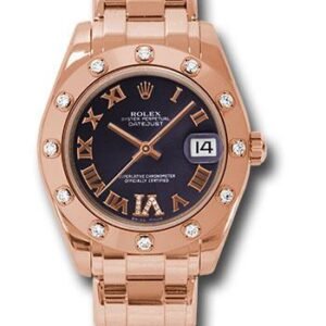 Rolex Pink Gold Datejust Pearlmaster 34 Watch - 12 Diamond Bezel - Purple Diamond Roman Vi  Roman Dial - 81315 pdr