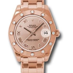 Rolex Everose Gold Datejust Pearlmaster 34 Watch - 12 Diamond Bezel - Pink Roman Dial - 81315 pr