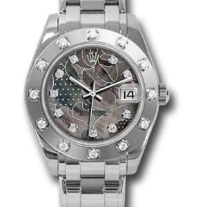 Rolex White Gold Datejust Pearlmaster 34 Watch - 12 Diamond Bezel - Goldust Dream Diamond Dial - 81319 gdd