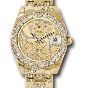 Rolex Yellow Gold Datejust Pearlmaster 34 Watch - 116 Diamond Bezel - Champagne Arabesque Diamond Dial - 81338 arabesque
