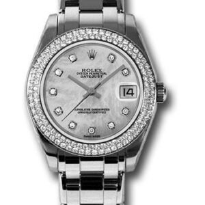 Rolex White Gold Datejust Pearlmaster 34 Watch - 116 Diamond Bezel - Mother-Of-Pearl Diamond Dial - 81339 md