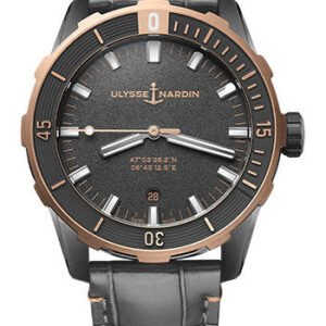 Ulysse Nardin Diver - 42mm Steel and Rose Gold Case - Grey Dial - Dark Grey Leather Strap